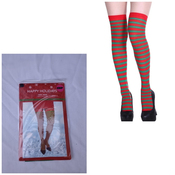 Red and Green Thigh Highs Party Themed Event Festival Cosplay Christmas Holiday - Picture 1 of 10
